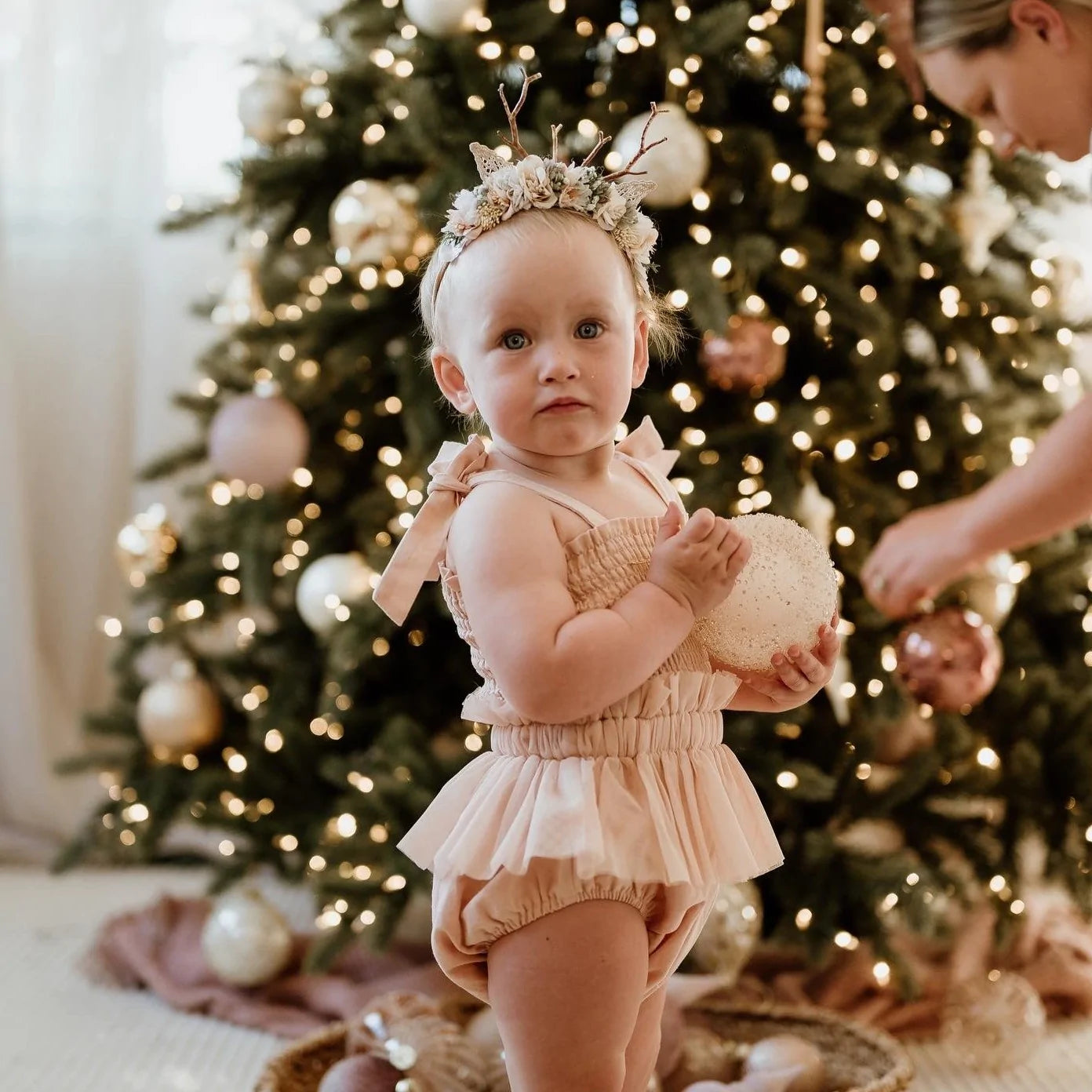 Shirred Tutu Romper- Champagne