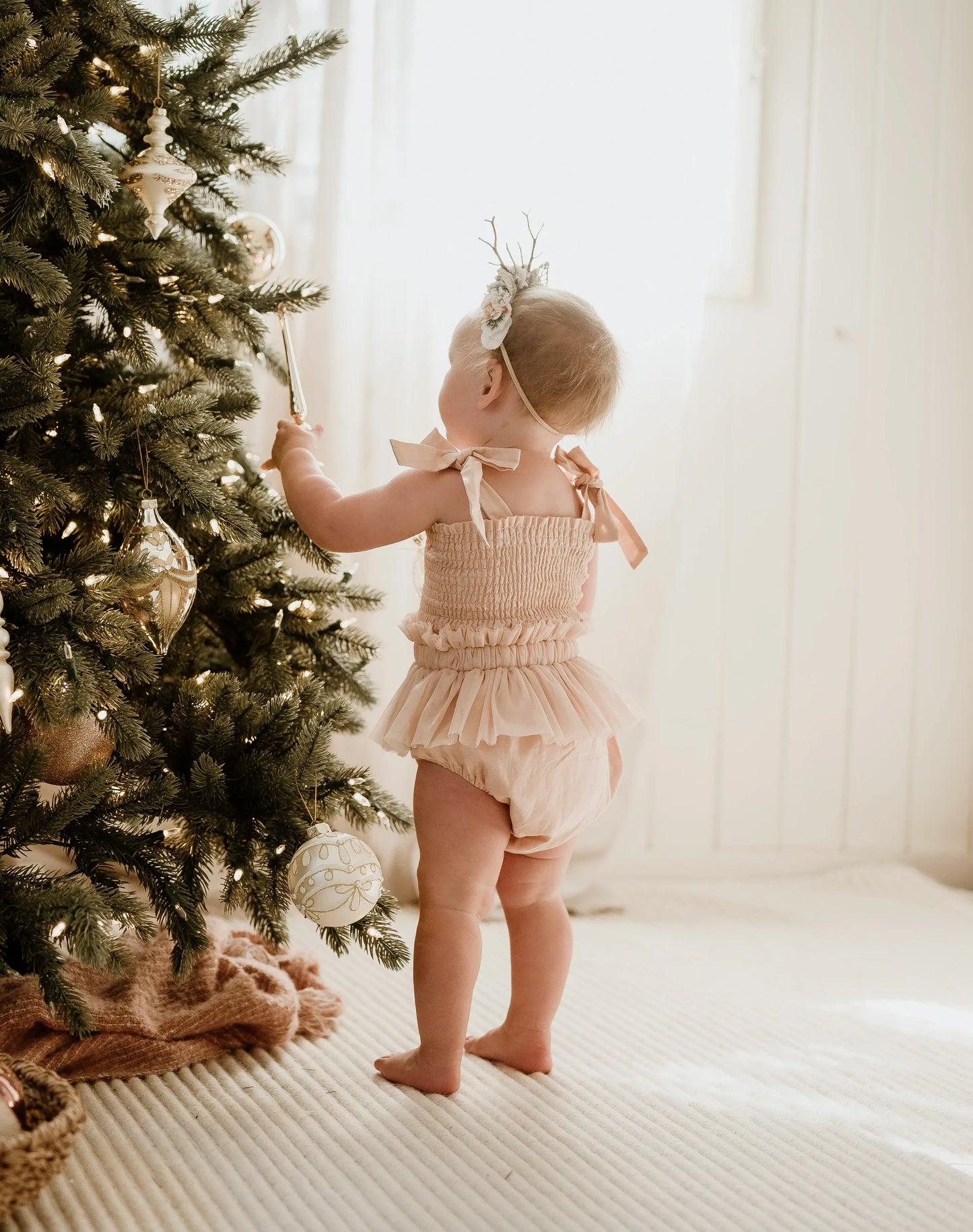 Shirred Tutu Romper- Champagne