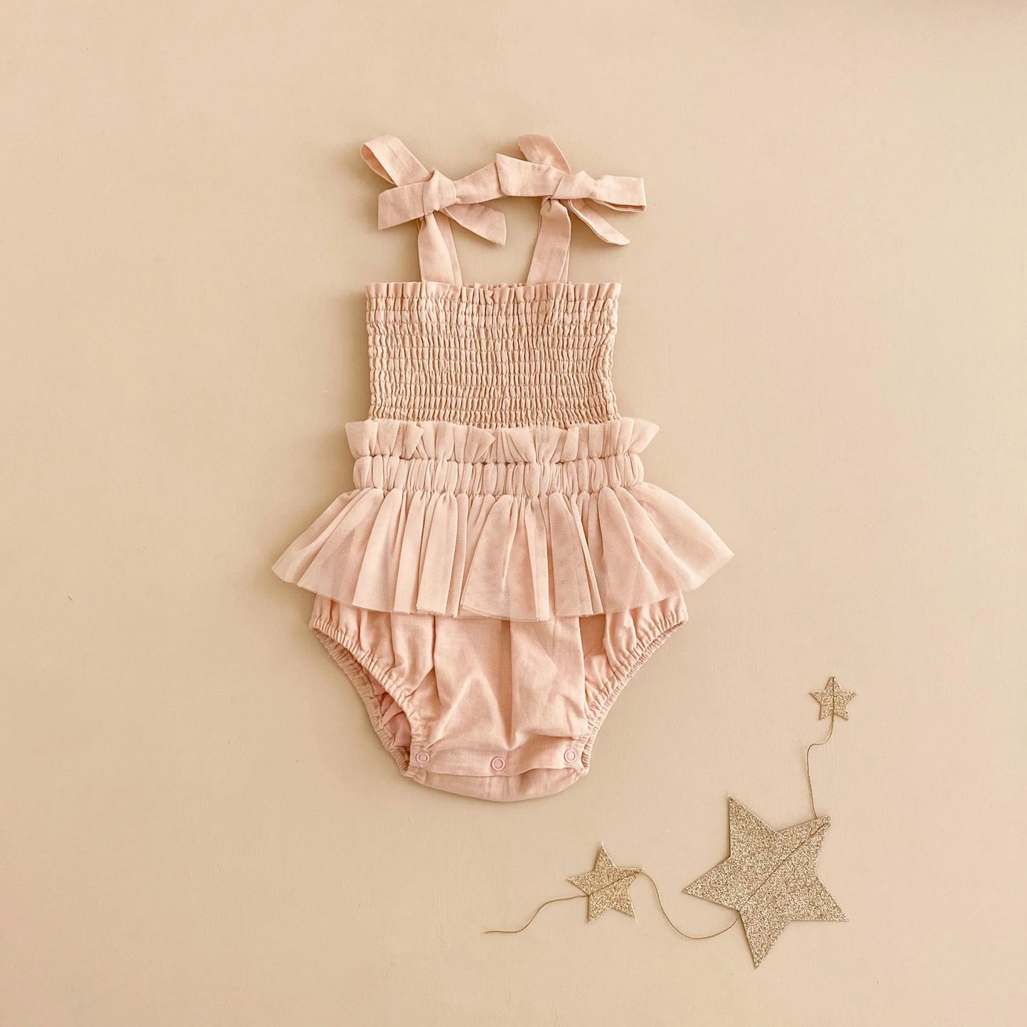 Shirred Tutu Romper- Champagne