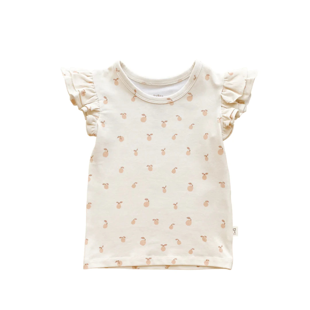 Organic Ruffle Tee- Peach Print